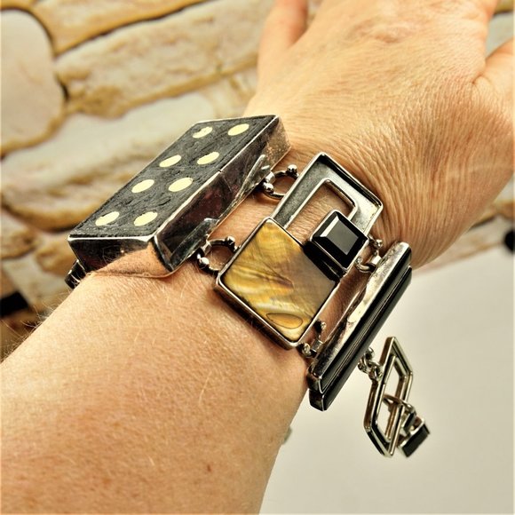 SUPER RARE HEAVY STERLING PANEL BRACELET, UNISEX GIFT, GIFT FOR MEN - Picture 10 of 13